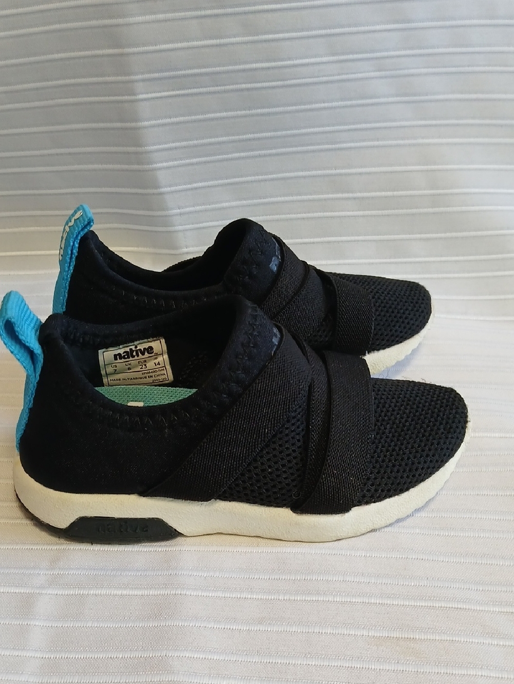 Native Black Kids Slip-On Sneakers with Blue Heel Loop